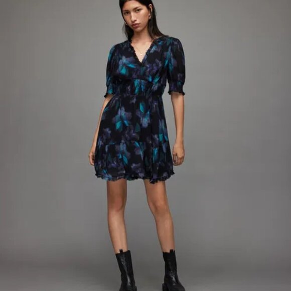 AllSaints Via Ceres butterfly Print Mini Dress - Size 10 - Picture 2 of 10